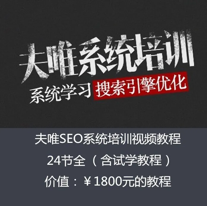 学习2017最新Seo技术：全面掌握夫唯SEO系统培训视频课程24节-网赚项目