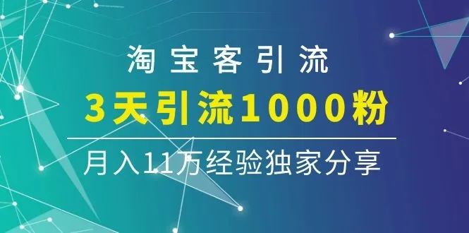 月收入更多万的淘宝客引流课：3天引1000粉丝的实战经验-网赚项目