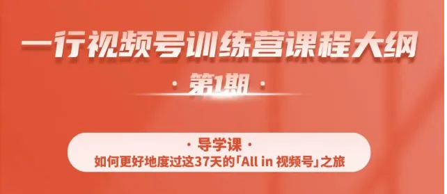 一行视频号30天特训营：零基础打造月增更多的赚钱神器-网赚项目