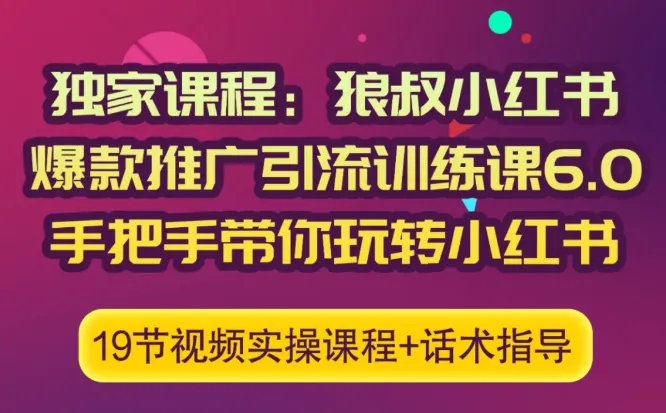 小红书运营培训课程：狼叔带你精通推广引流技巧-网赚项目