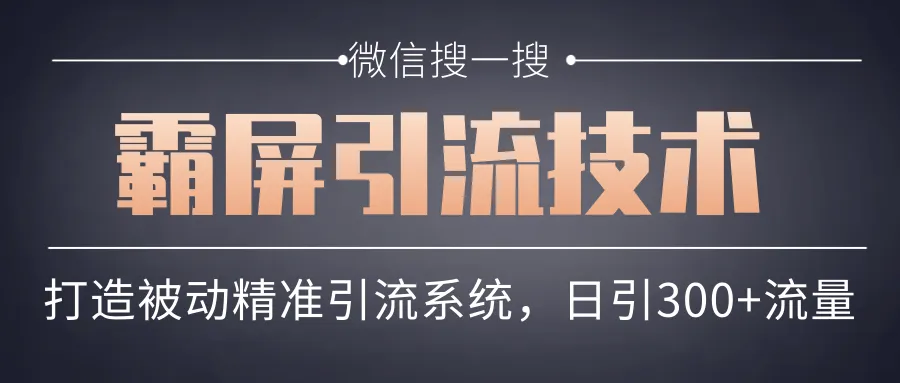 微信搜一搜霸屏引流秘籍：打造高效引流体系，实现每天更多精准流量导入-网赚项目