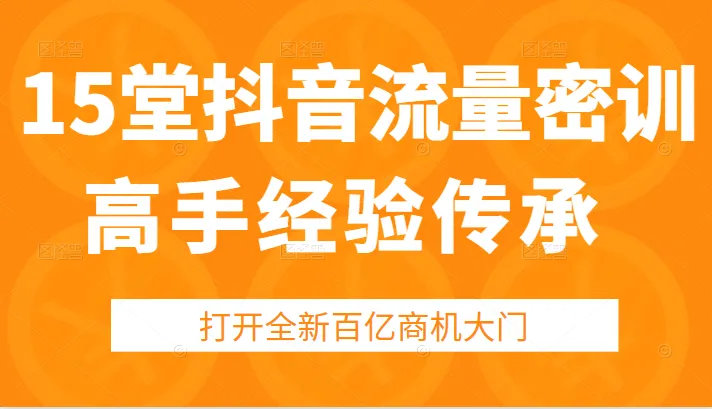 抖音流量密训：15堂高手经验传承，打开百亿商机的钥匙-网赚项目