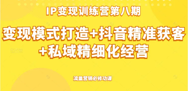 IP变现训练营第八期：掌握抖音精准获客、私域精细化经营与流量营销技巧-网赚项目