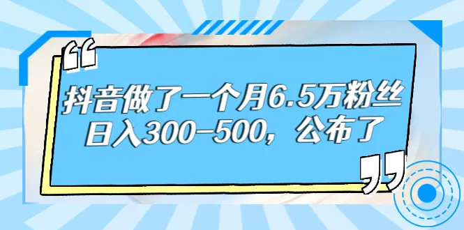 抖音运营实例：1个月吸引6.5万粉丝，日收入达更多元-网赚项目