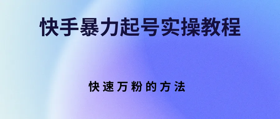 快手起号攻略：快速增粉实战技巧-网赚项目