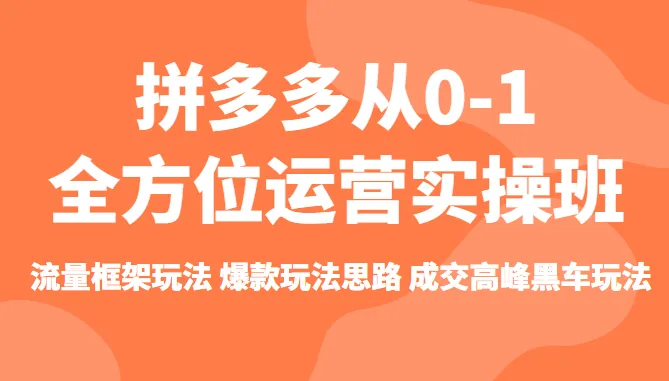 拼多多流量玩法全解析：0-1运营实操班，掌握爆款策略与成交高峰黑车玩法！-网赚项目