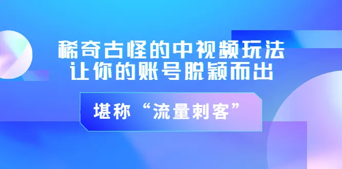 中视频：独特玩法的流量刺客，让你脱颖而出！-网赚项目