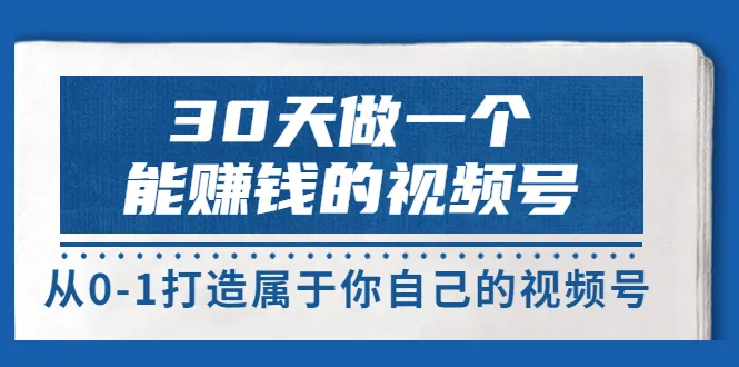 30天内打造属于自己的视频号：零基础轻松实现盈利-网赚项目