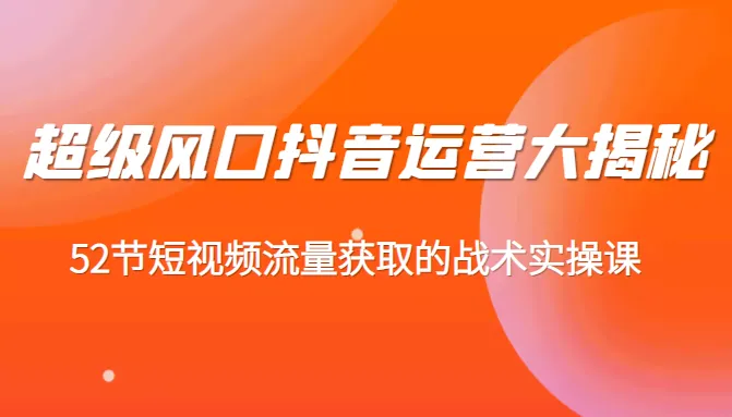 超级风口：抖音运营实战攻略，52节短视频营销技巧全面解析-网赚项目