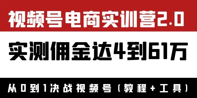 视频号电商实战课程2.0：打造稳健收益，从底层逻辑到私域运营全覆盖-网赚项目