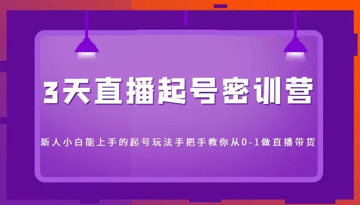 直播带货新人必备：3天密训营，从零到一快速起号！-网赚项目