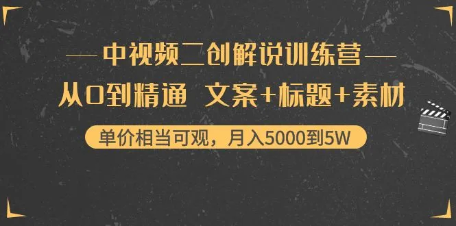 中视频二创解说训练营：掌握文案创作与素材运用的技巧，助您月收入稳步增长至5W！-网赚项目