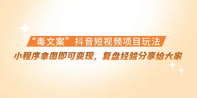 毒文案抖音短视频项目玩法：小程序变现经验分享及实操复盘-网赚项目