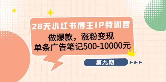 28天小红书IP特训营：打造爆款、涨粉变现，单条广告笔记暴涨价！-网赚项目