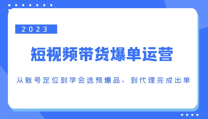 短视频平台直播电商运营攻略：从精准定位到爆款产品选择，再到成功出货（价值1250元）-网赚项目