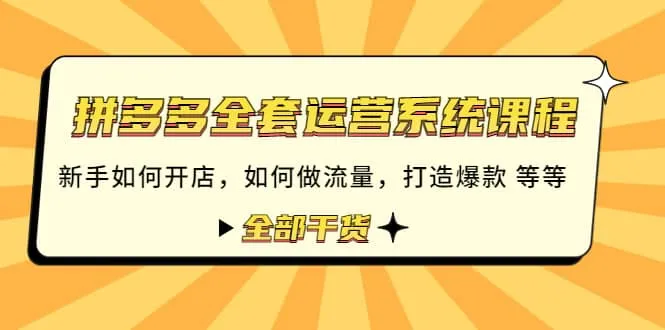 拼多多运营系统全攻略：新手开店、流量获取、爆款打造等详解！-网赚项目