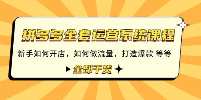 拼多多运营系统课程：从零开店到爆款打造，全面干货解析！-网赚项目