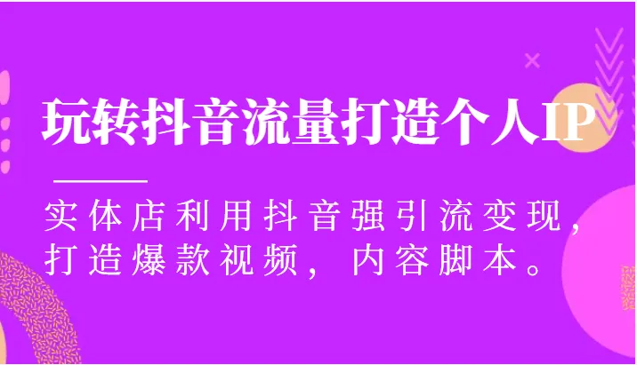 抖音流量变现秘籍：打造个人IP，实体店强引流变现-网赚项目