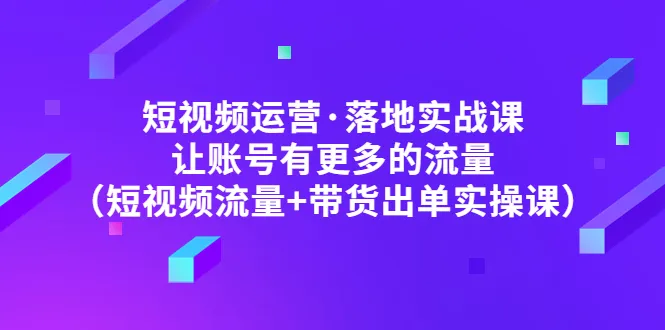 短视频运营实战指南：如何提升账号流量与带货效率-网赚项目