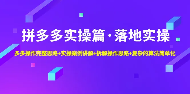 拼多多实操指南：落地实战案例解析与复杂算法的简化-网赚项目