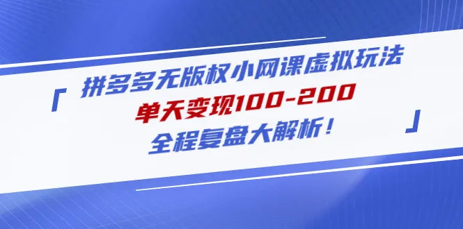 拼多多无版权小网课：一天收入更多，全面剖析实战案例-网赚项目