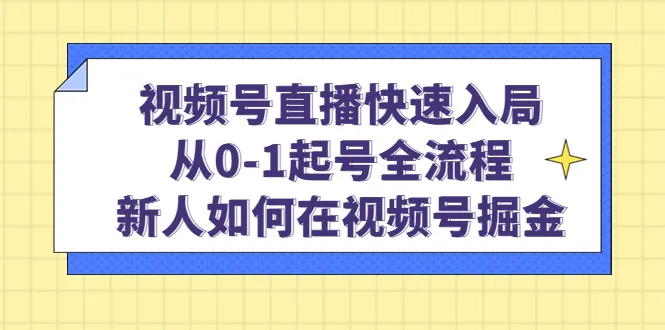 视频号直播入门指南：新手如何从零起步掌握视频号赚钱技巧-网赚项目