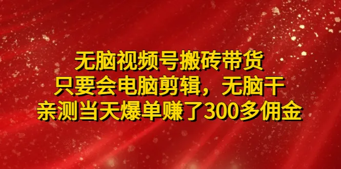 无脑视频号搬砖带货，电脑剪辑轻松入门，当天爆单收入增多多佣金-网赚项目