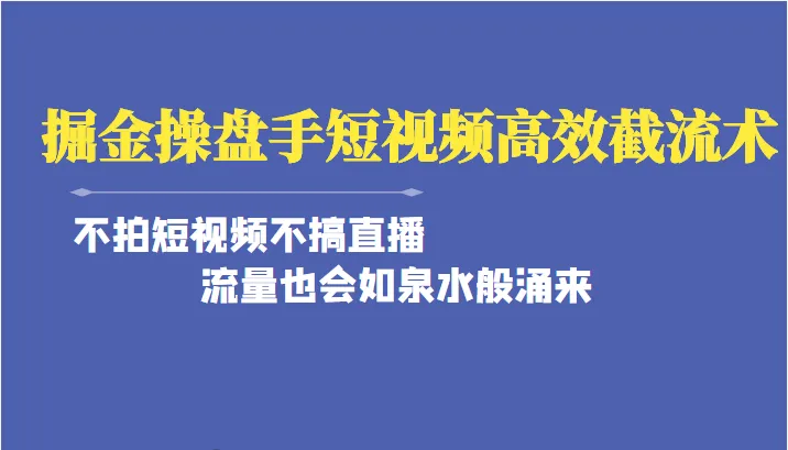 掘金·操盘手：开启私域流量截流，实现快速变现！-网赚项目