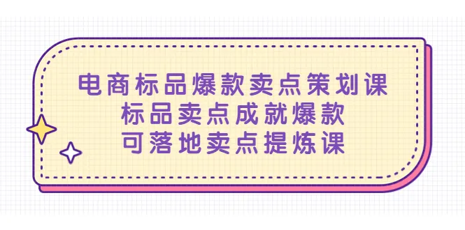 电商爆款标品卖点策略课程：打造爆款的可操作性卖点-网赚项目