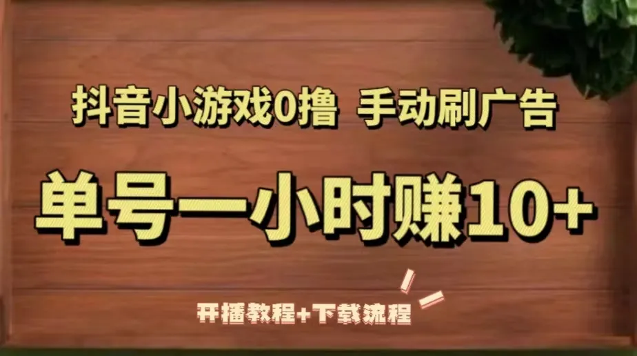 抖音小游戏赚钱攻略1小时轻松上手！手把手教你如何手动刷广告、开通单号-网赚项目