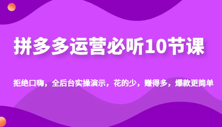 拼多多的十节实用课程：低成本高效赚钱，轻松打造爆款-网赚项目