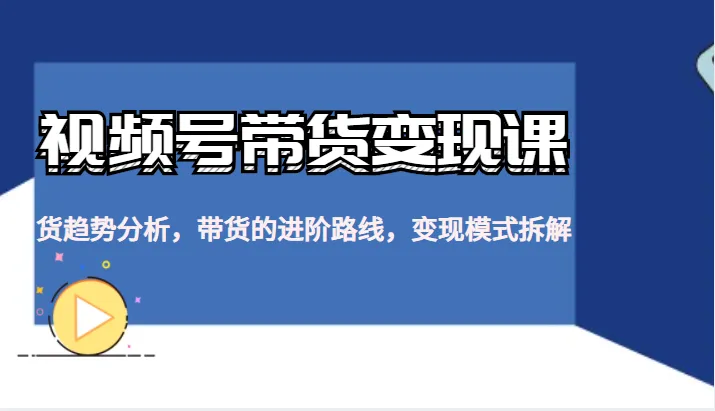 掌握视频号带货：趋势分析、进阶路线与变现模式解析-网赚项目