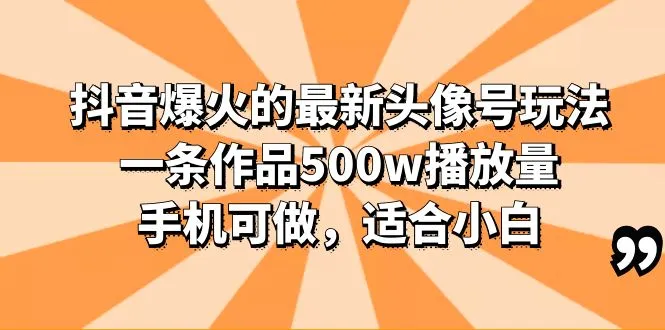 抖音爆款头像号：手机操作，月入百万，500W 播放量的赚钱秘诀-网赚项目