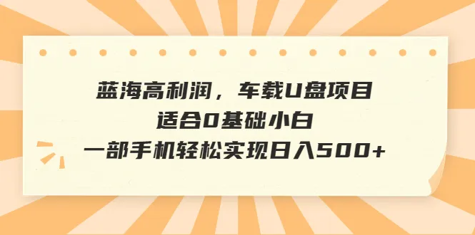 零经验也能做！车载U盘项目暴利指南，仅需一部手机，每日增收不断增长-网赚项目