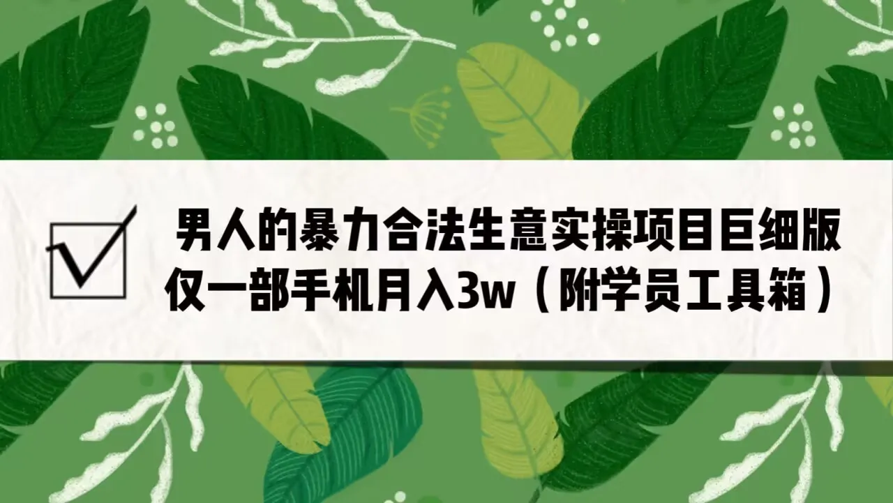 男人的生意攻略：一部手机在家轻松月收入更多，暴力合法实操项目揭秘！-网赚项目