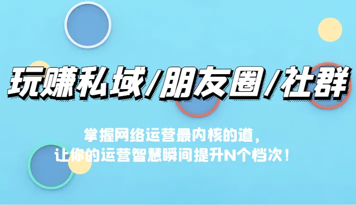 玩转私域经营：掌握社群网络运营内核技巧，智慧提升N个档-网赚项目