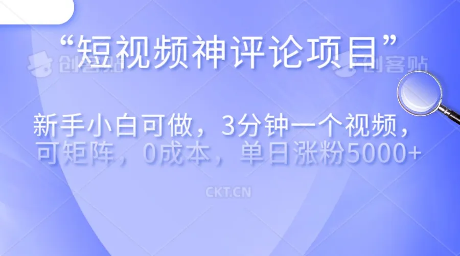 短视频神评论：新手小白如何一天增收更多？快速掌握抖音、快手、西瓜赚钱技巧！-网赚项目