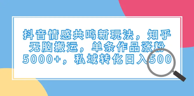 情感共鸣新玩法助力抖音单条作品增粉5000 ，知乎无脑搬运私域收入增多-网赚项目