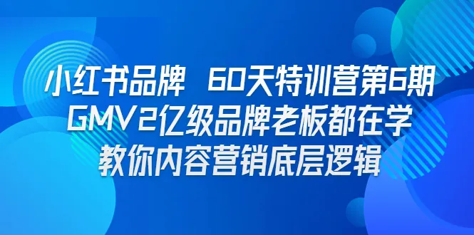 小红书品牌60天特训营第6期：GMV达2亿的6大品牌老板都在学习的内容营销底层逻辑-网赚项目