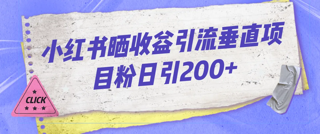 小红书晒收益图引流，垂直项目粉丝日增*%：如何做到？-网赚项目