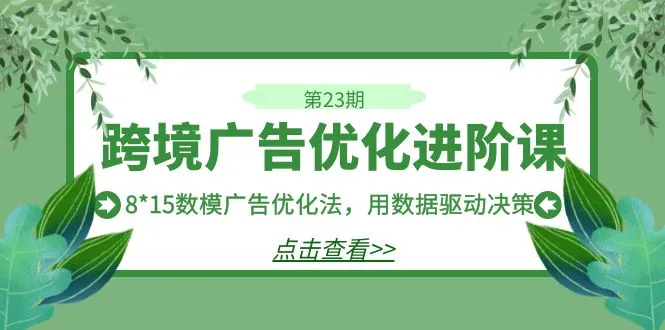 数据分析助力：第23期跨境电商广告优化课程实践分享-网赚项目