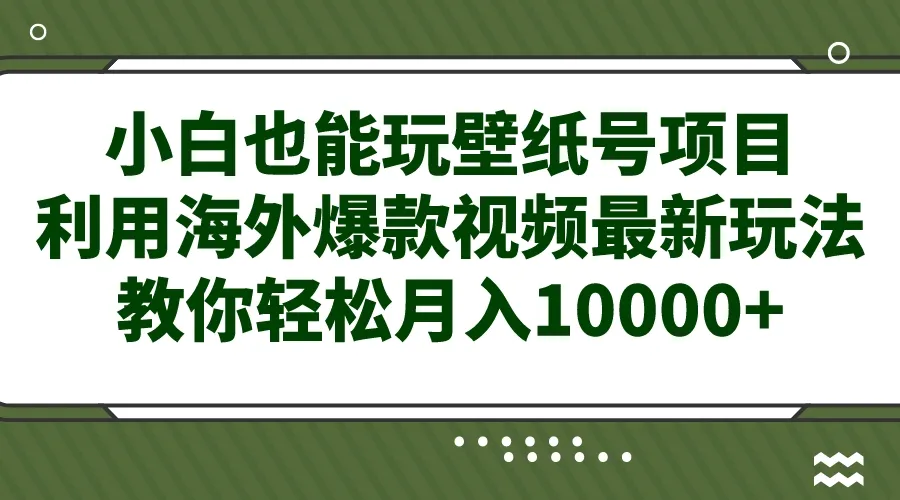 探索海外爆款视频玩法：小白也能轻松月收入更多 的壁纸号项目-网赚项目