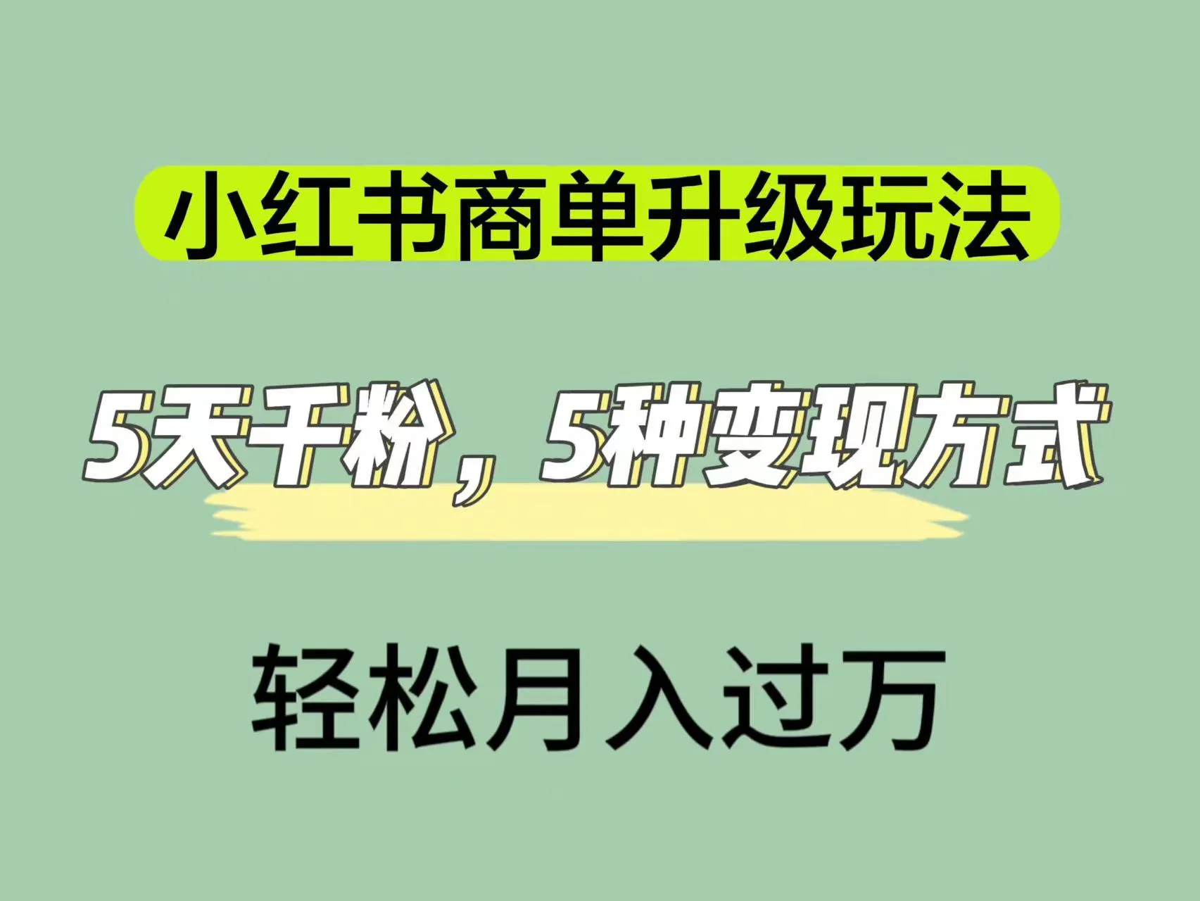 掌握小红书商单升级玩法：5天千粉、5种变现渠道，轻松增多-网赚项目