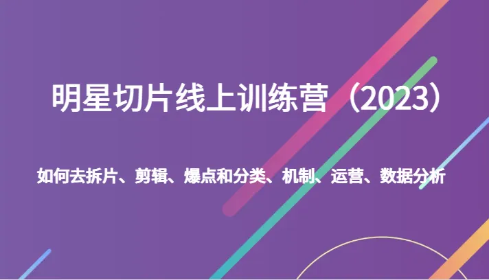 掌握视频创作精髓：明星切片线上训练营解析与实操指南-网赚项目