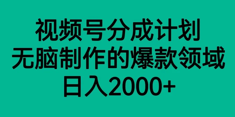 掌握视频号分成计划，轻松创作爆款内容，每日增收更多元的秘诀！-网赚项目