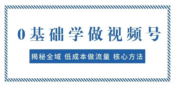 打造爆款短视频号：零基础学习，揭秘全域低成本流量获取核心方法，轻松变现！-网赚项目