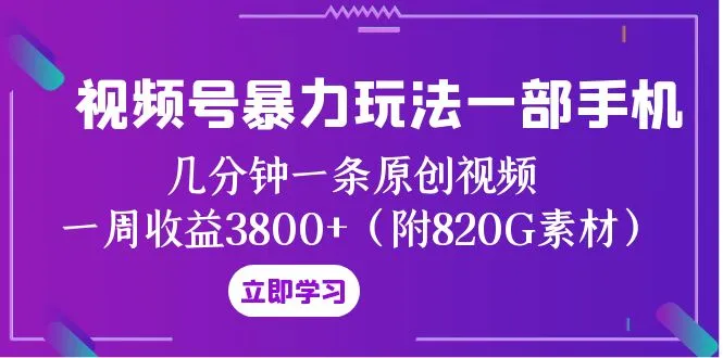 视频号创作者分成计划暴力玩法：一部手机，几分钟一条原创视频，一周轻松增收更多（附820G素材）-网赚项目