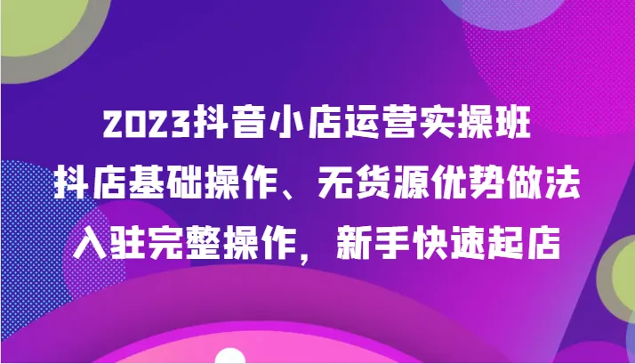 实战教程抖音小店运营实操班：手把手教你打造无货源店铺，轻松创业！-网赚项目