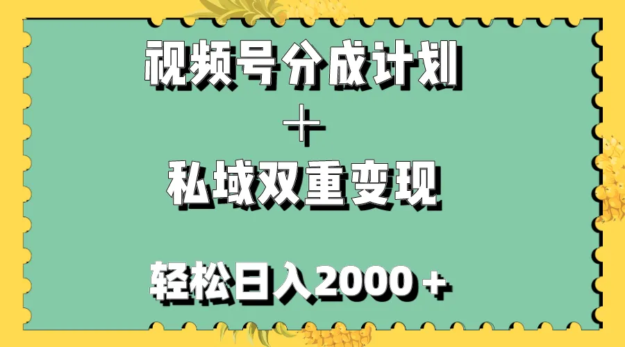 掌握视频号分成计划＋私域双重变现策略，轻松实现收入增多-网赚项目