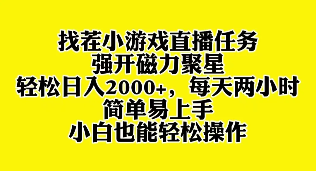 探寻小游戏直播新趋势：轻松开启磁力聚星的秘密-网赚项目